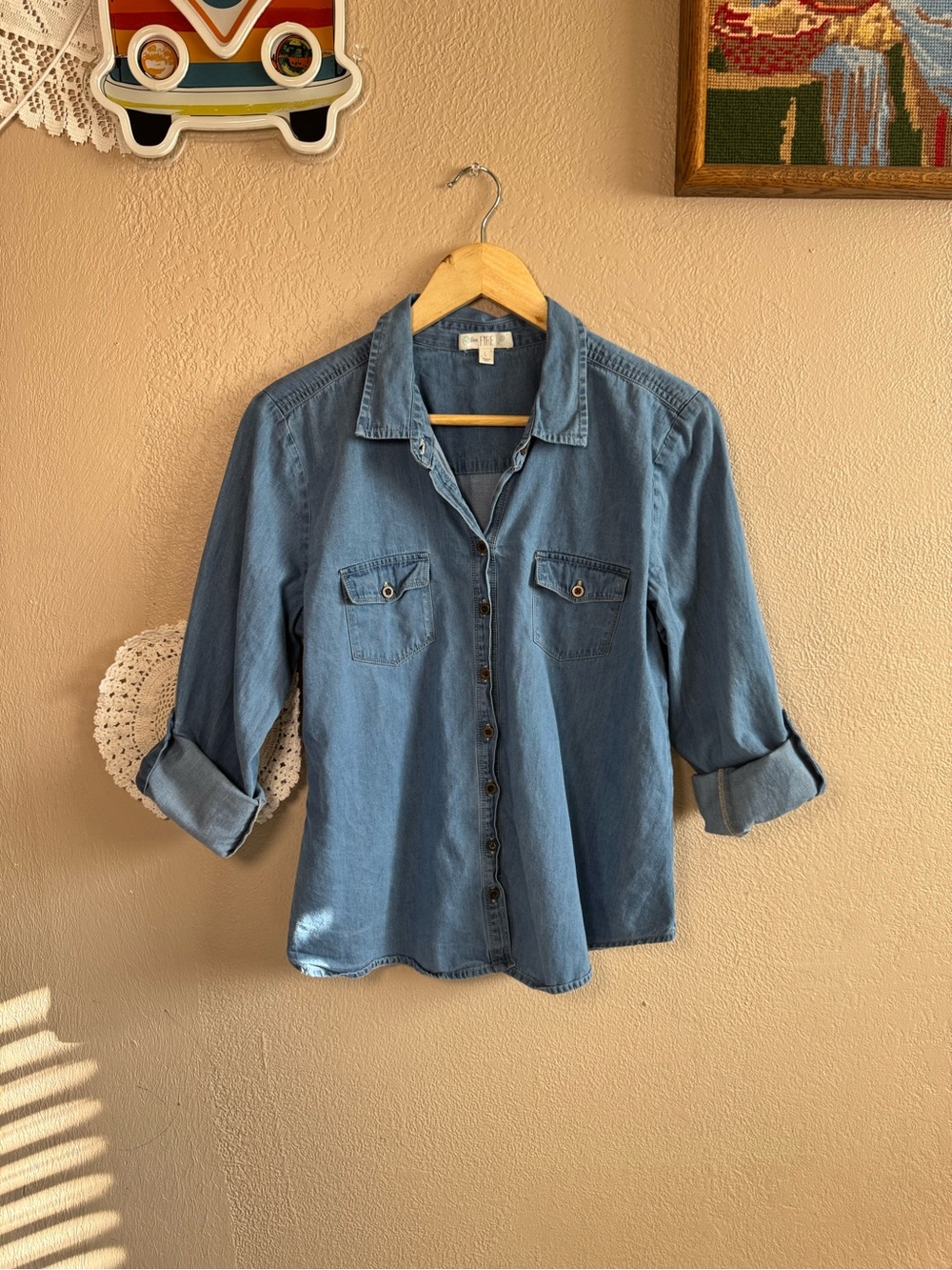 love, FIRE |  Denim Button Down Shirt | Size Large